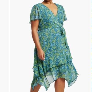 NWT Estelle Nordstrom Beverly Floral Wrap Front Handkerchief Hem Dress Size 3X